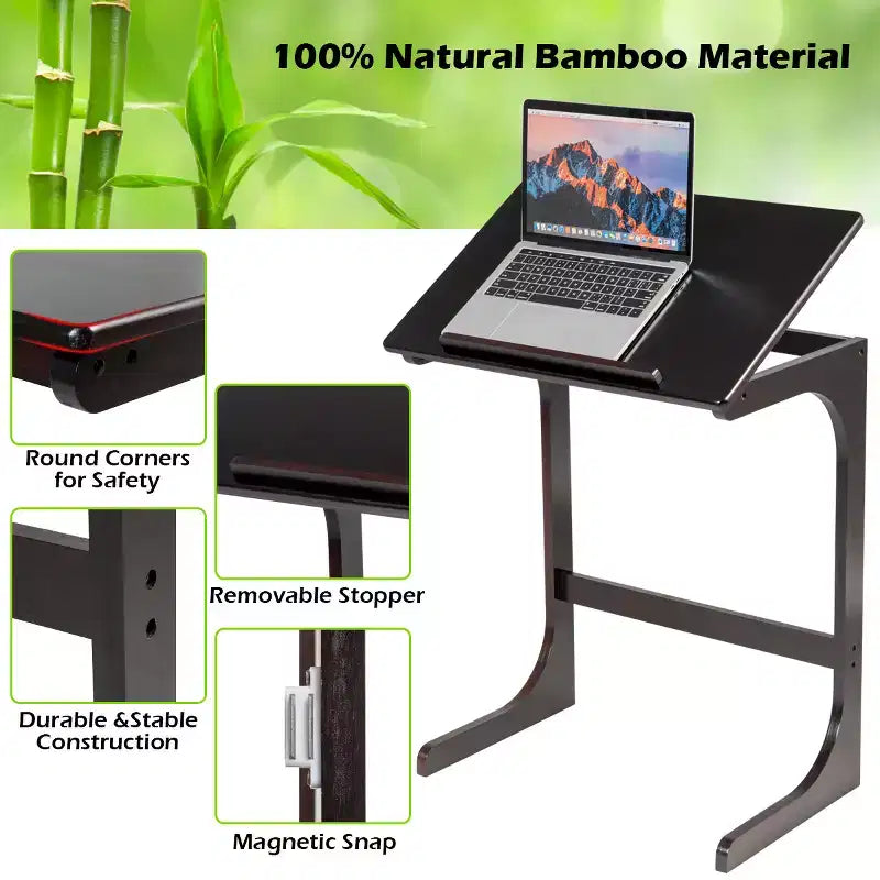 Costway Table d'appoint réglable pour téléviseur en forme de C, pour canapé, pour ordinateur portable, avec plateau inclinable, en bambou