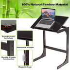 Costway Table d'appoint réglable pour téléviseur en forme de C, pour canapé, pour ordinateur portable, avec plateau inclinable, en bambou
