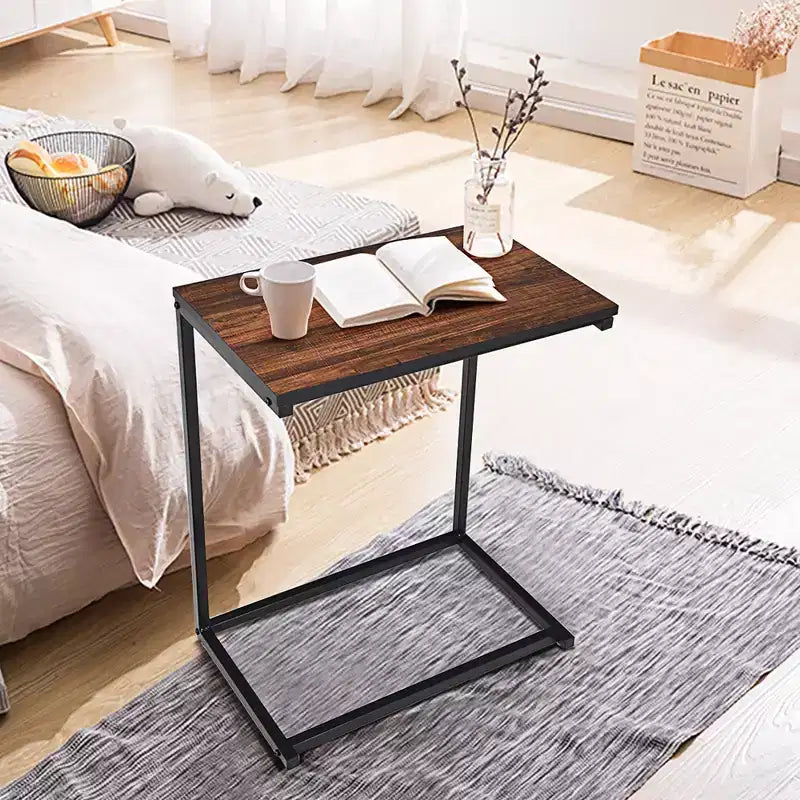 Table d'appoint de canapé Costway 22''x14''x26'' Support pour ordinateur portable Table de travail multifonctionnelle Marron/Noyer