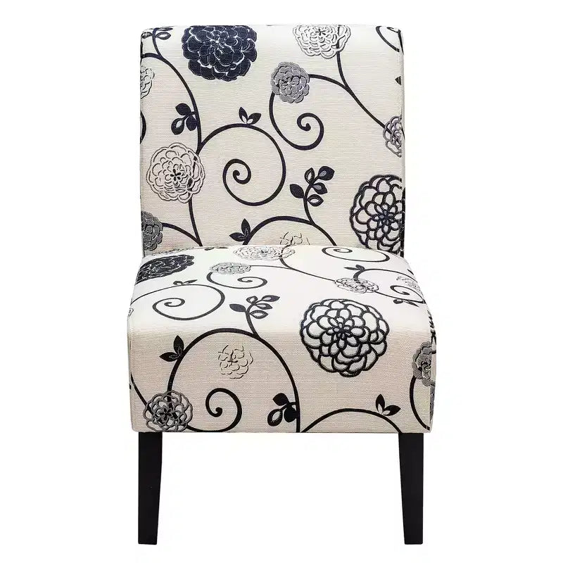 Costway Chaise d'appoint sans accoudoirs en tissu avec pieds en bois d'hévéa Gris/Beige/Imprimé