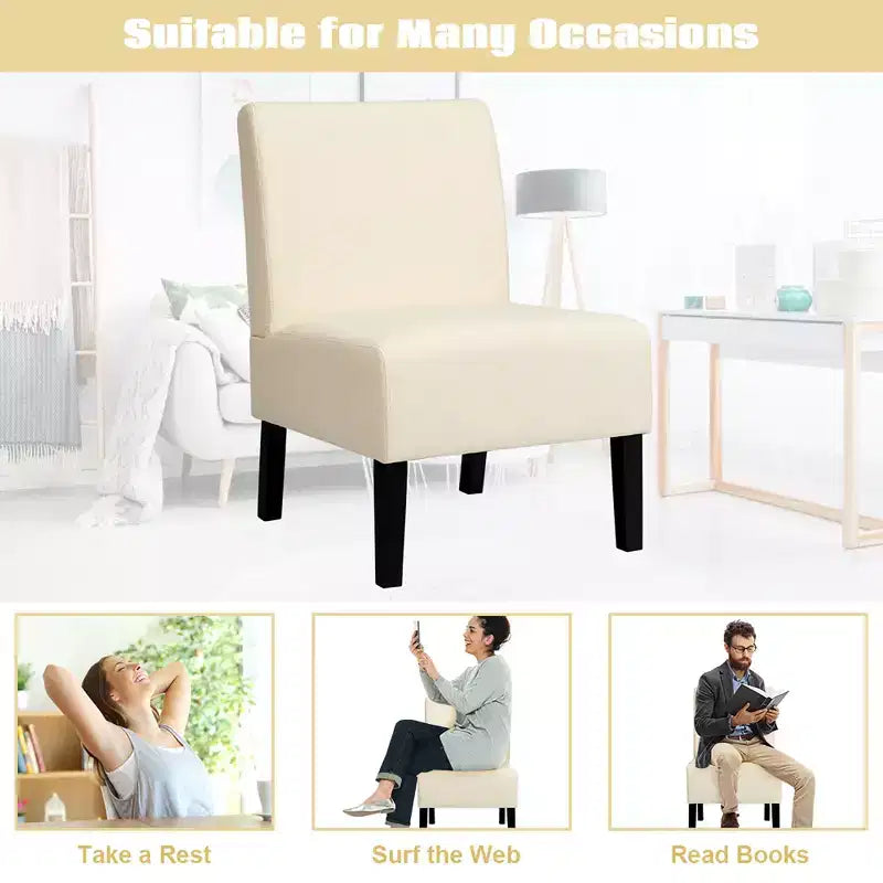 Costway Chaise d'appoint sans accoudoirs en tissu avec pieds en bois d'hévéa Gris/Beige/Imprimé