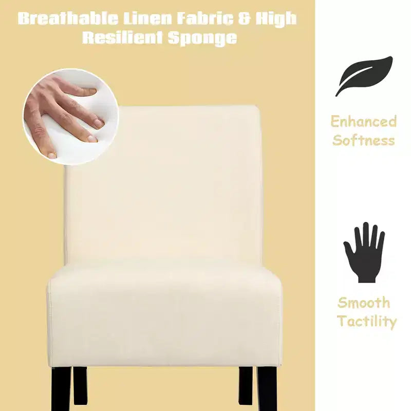 Costway Chaise d'appoint sans accoudoirs en tissu avec pieds en bois d'hévéa Gris/Beige/Imprimé