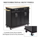 Chariot de Cuisine Roulant Costway - Îlot Noir avec Plan de Travail en Bois, Meuble de Rangement Utilitaire avec Tiroirs