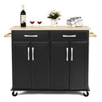 Chariot de Cuisine Roulant Costway - Îlot Noir avec Plan de Travail en Bois, Meuble de Rangement Utilitaire avec Tiroirs