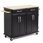 Chariot de Cuisine Roulant Costway - Îlot Noir avec Plan de Travail en Bois, Meuble de Rangement Utilitaire avec Tiroirs