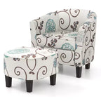 Costway Fauteuil club moderne avec accoudoirs incurvés en tissu imprimé français et pouf, motif floral gris