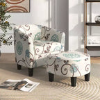 Costway Fauteuil club moderne avec accoudoirs incurvés en tissu imprimé français et pouf, motif floral gris