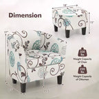 Costway Fauteuil club moderne avec accoudoirs incurvés en tissu imprimé français et pouf, motif floral gris