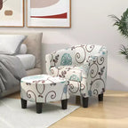 Costway Fauteuil club moderne avec accoudoirs incurvés en tissu imprimé français et pouf, motif floral gris