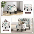 Costway Fauteuil club moderne avec accoudoirs incurvés en tissu imprimé français et pouf, motif floral gris