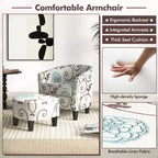 Costway Fauteuil club moderne avec accoudoirs incurvés en tissu imprimé français et pouf, motif floral gris