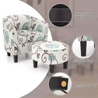 Costway Fauteuil club moderne avec accoudoirs incurvés en tissu imprimé français et pouf, motif floral gris