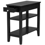 Table d'appoint à 3 niveaux Costway avec tiroir, double étagère, table de nuit étroite, expresso/noir