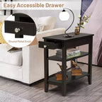 Table d'appoint à 3 niveaux Costway avec tiroir, double étagère, table de nuit étroite, expresso/noir