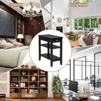 Table d'appoint à 3 niveaux Costway avec tiroir, double étagère, table de nuit étroite, expresso/noir