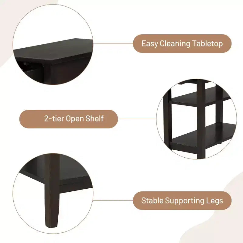Table d'appoint à 3 niveaux Costway avec tiroir, double étagère, table de nuit étroite, expresso/noir