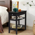 Table d'appoint à 3 niveaux Costway avec tiroir, double étagère, table de nuit étroite, expresso/noir