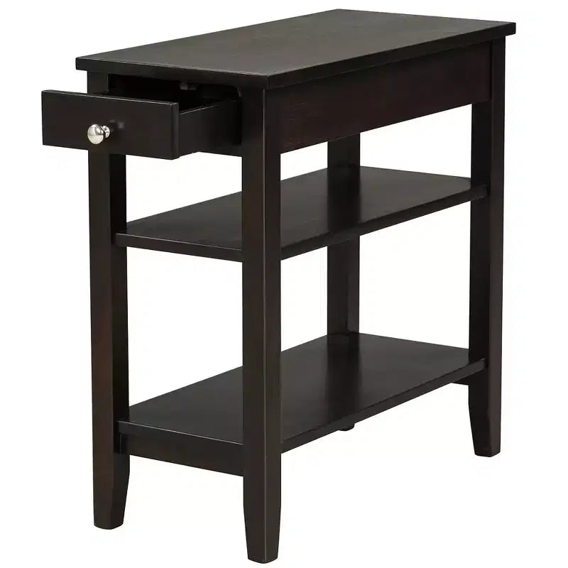 Table d'appoint à 3 niveaux Costway avec tiroir, double étagère, table de nuit étroite, expresso/noir