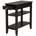 Table d'appoint à 3 niveaux Costway avec tiroir, double étagère, table de nuit étroite, expresso/noir