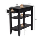 Table d'appoint à 3 niveaux Costway avec tiroir, double étagère, table de nuit étroite, expresso/noir