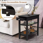 Table d'appoint à 3 niveaux Costway avec tiroir, double étagère, table de nuit étroite, expresso/noir