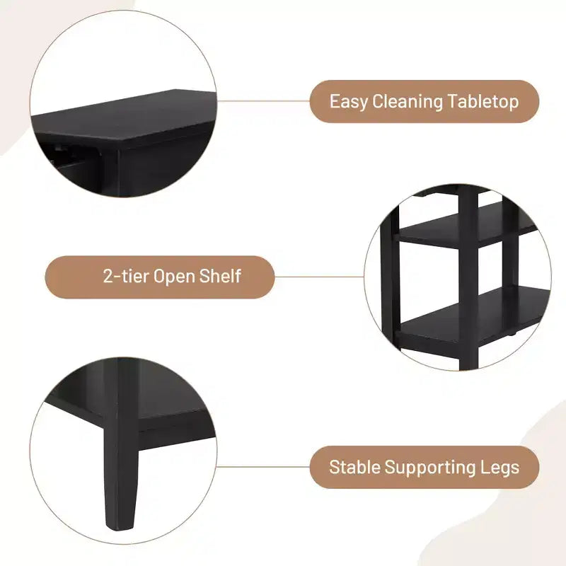 Table d'appoint à 3 niveaux Costway avec tiroir, double étagère, table de nuit étroite, expresso/noir