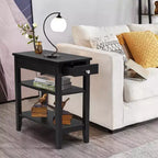Table d'appoint à 3 niveaux Costway avec tiroir, double étagère, table de nuit étroite, expresso/noir