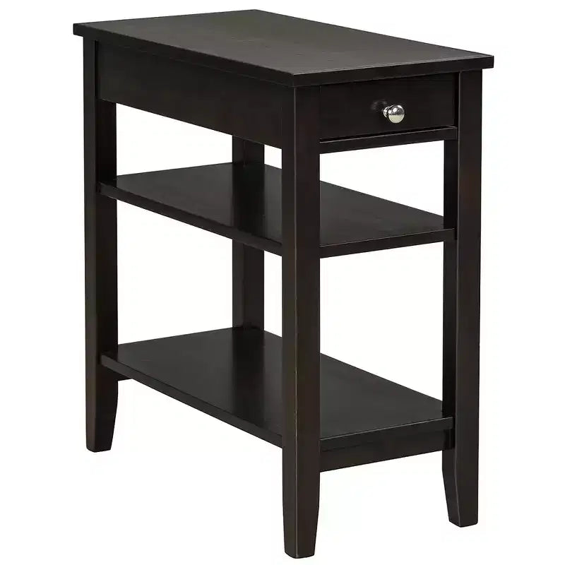 Table d'appoint à 3 niveaux Costway avec tiroir, double étagère, table de nuit étroite, expresso/noir