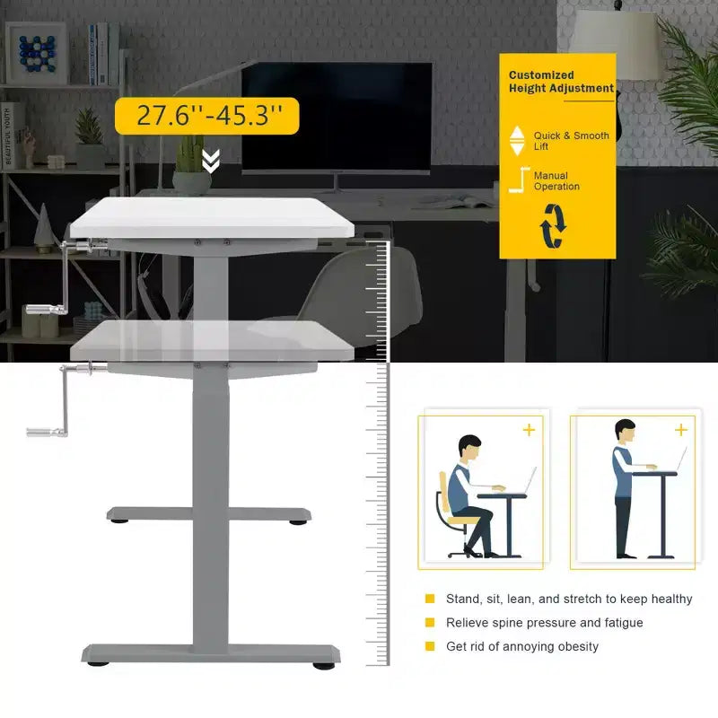 Bureau assis-debout 48 pouces Costway – Poste de travail réglable avec manivelle