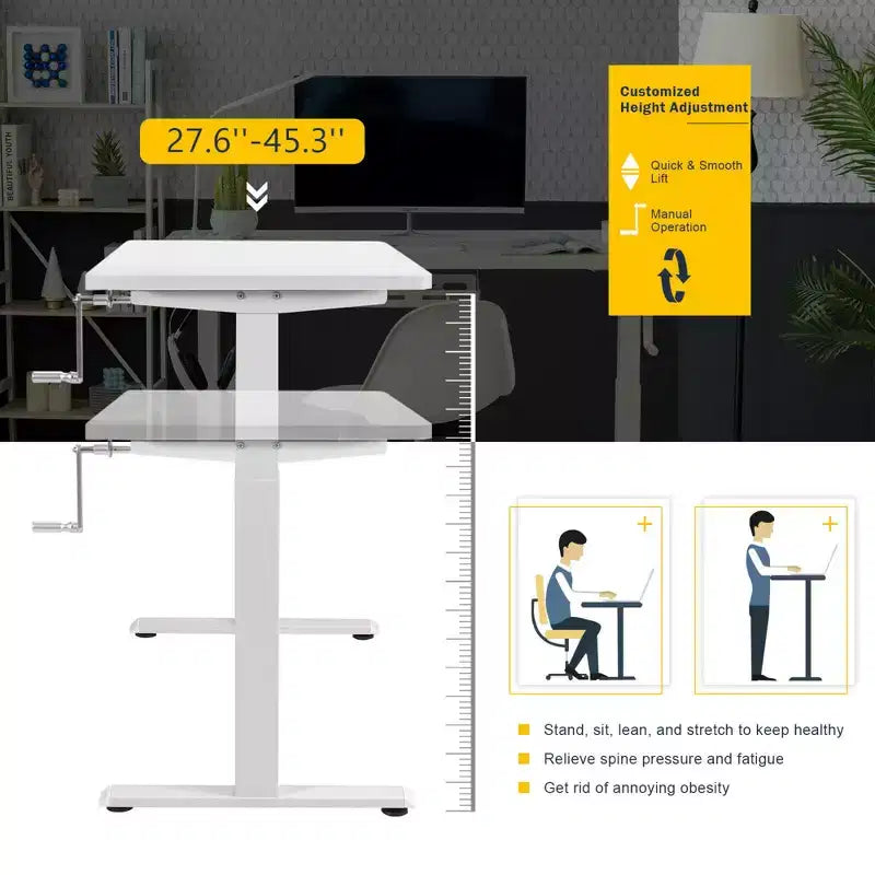 Bureau assis-debout 48 pouces Costway – Poste de travail réglable avec manivelle