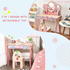 Costway Coiffeuse de Maquillage pour Enfants Princesse avec Tabouret et Miroir à Trois Volets Rose