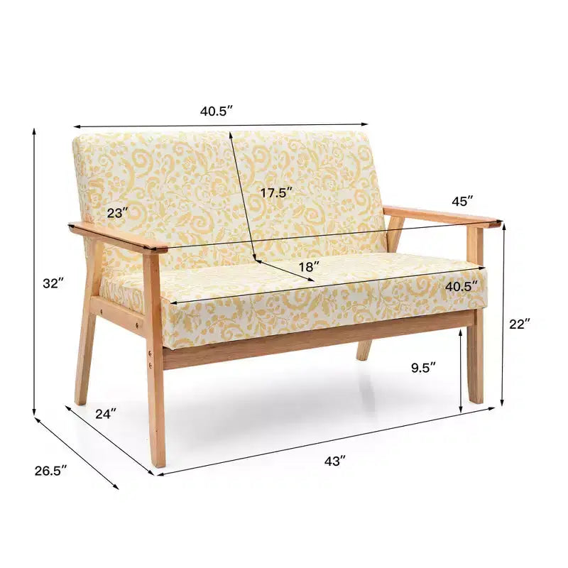 Costway Canapé Loveseat Moderne en Tissu Rembourré 2 Places avec Accoudoirs en Bois