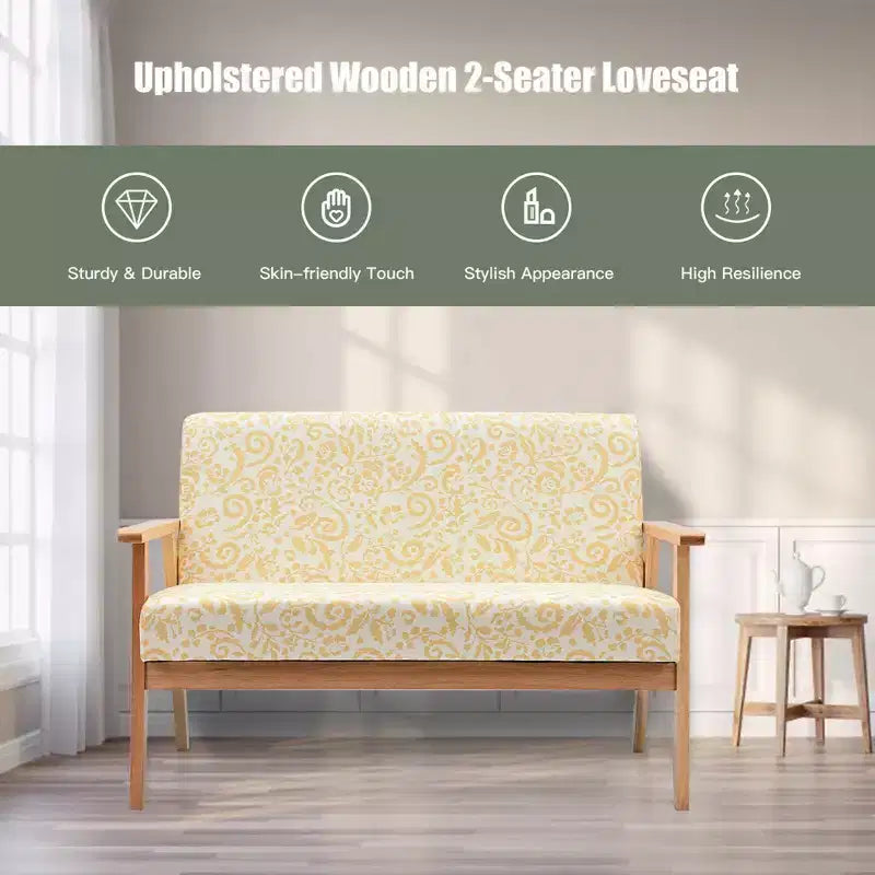 Costway Canapé Loveseat Moderne en Tissu Rembourré 2 Places avec Accoudoirs en Bois