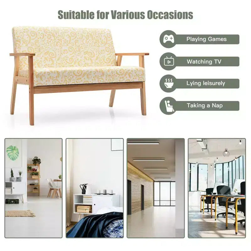 Costway Canapé Loveseat Moderne en Tissu Rembourré 2 Places avec Accoudoirs en Bois
