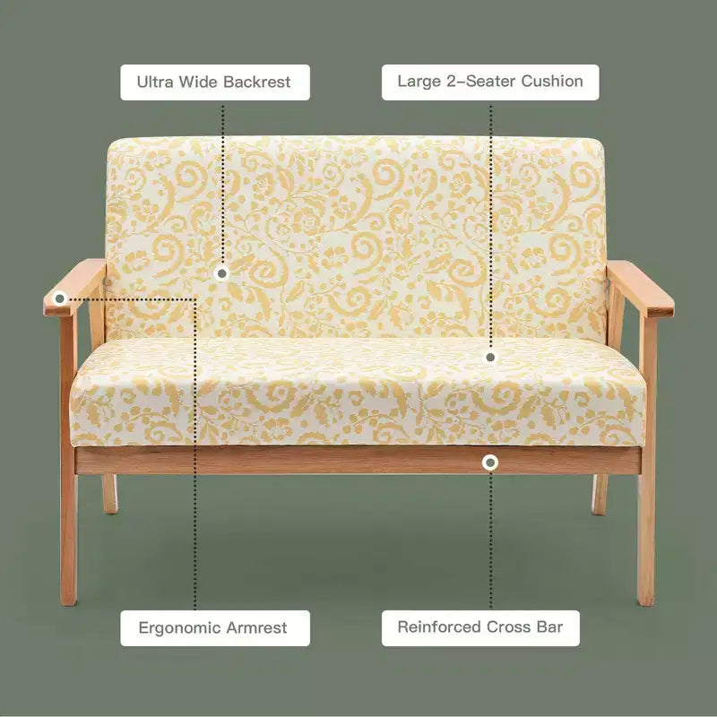 Costway Canapé Loveseat Moderne en Tissu Rembourré 2 Places avec Accoudoirs en Bois
