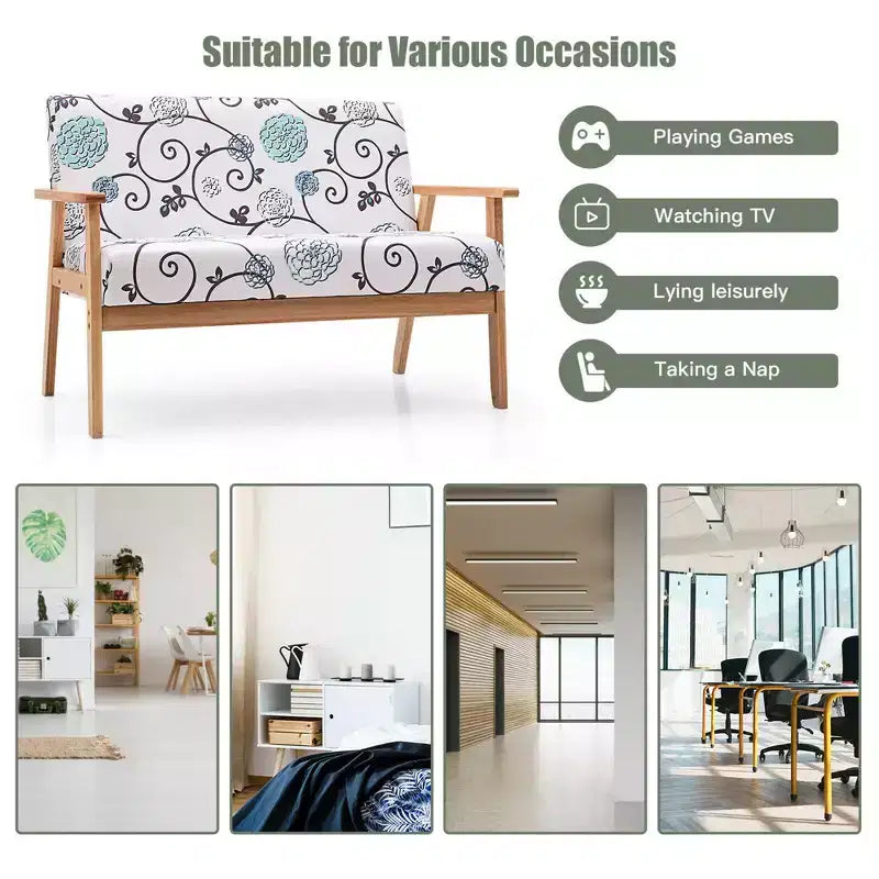 Costway Canapé Loveseat Moderne en Tissu Rembourré 2 Places avec Accoudoirs en Bois