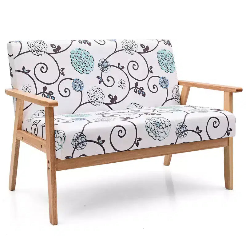 Costway Modern Fabric Loveseat Sofa Couch Upholstered 2-Seat Wood Armchair