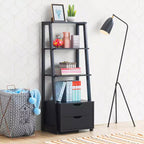 Étagère échelle à 4 niveaux Costway, bibliothèque, rangement, étagère murale inclinée avec 2 tiroirs