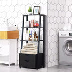 Étagère échelle à 4 niveaux Costway, bibliothèque, rangement, étagère murale inclinée avec 2 tiroirs