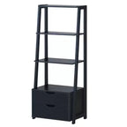 Étagère échelle à 4 niveaux Costway, bibliothèque, rangement, étagère murale inclinée avec 2 tiroirs