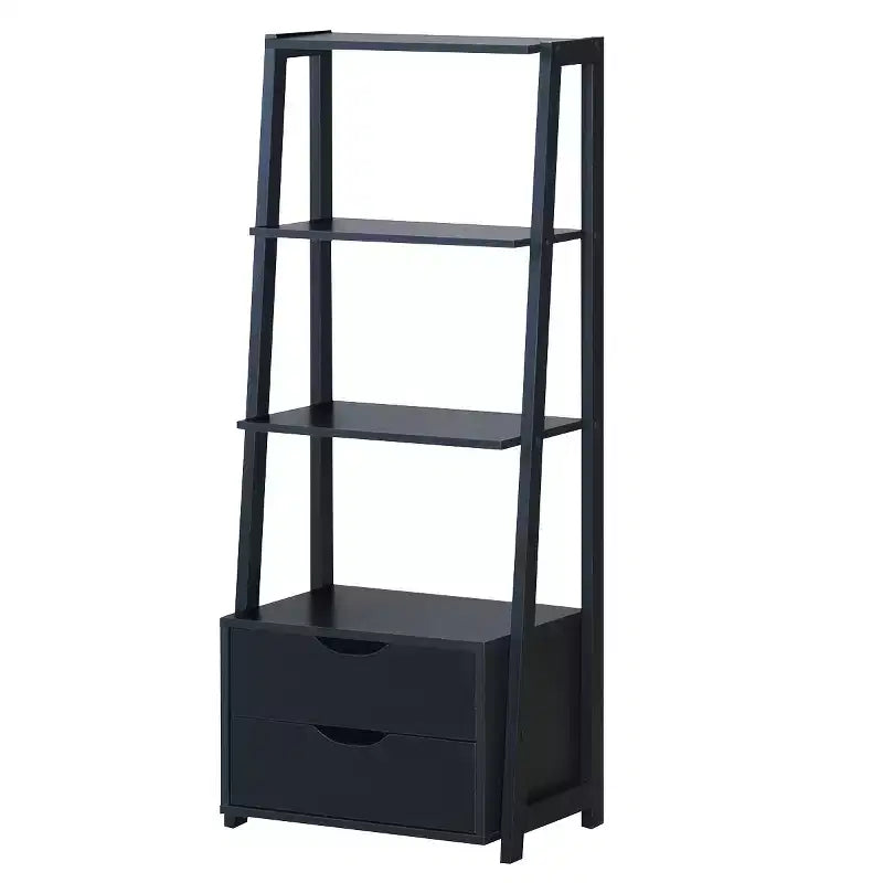 Étagère échelle à 4 niveaux Costway, bibliothèque, rangement, étagère murale inclinée avec 2 tiroirs