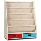 Organisateur de jouets et bibliothèque pour enfants Costway avec 4 bacs de rangement en tissu et 2 boîtes, expresso/beige