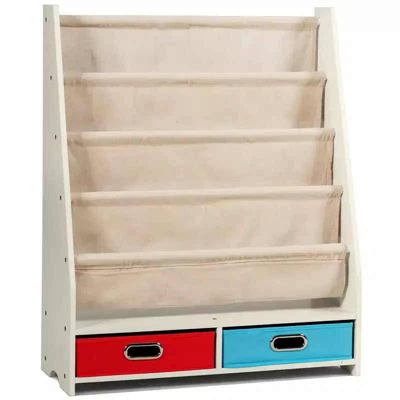 Organisateur de jouets et bibliothèque pour enfants Costway avec 4 bacs de rangement en tissu et 2 boîtes, expresso/beige