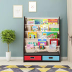 Organisateur de jouets et bibliothèque pour enfants Costway avec 4 bacs de rangement en tissu et 2 boîtes, expresso/beige