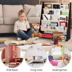 Organisateur de jouets et bibliothèque pour enfants Costway avec 4 bacs de rangement en tissu et 2 boîtes, expresso/beige