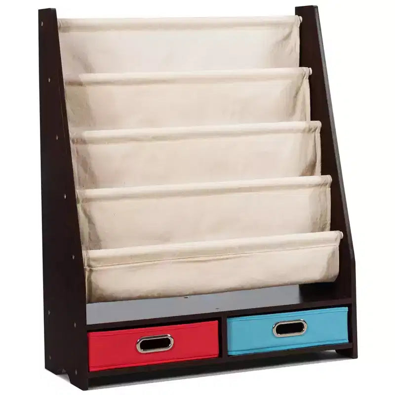 Organisateur de jouets et bibliothèque pour enfants Costway avec 4 bacs de rangement en tissu et 2 boîtes, expresso/beige