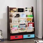 Organisateur de jouets et bibliothèque pour enfants Costway avec 4 bacs de rangement en tissu et 2 boîtes, expresso/beige