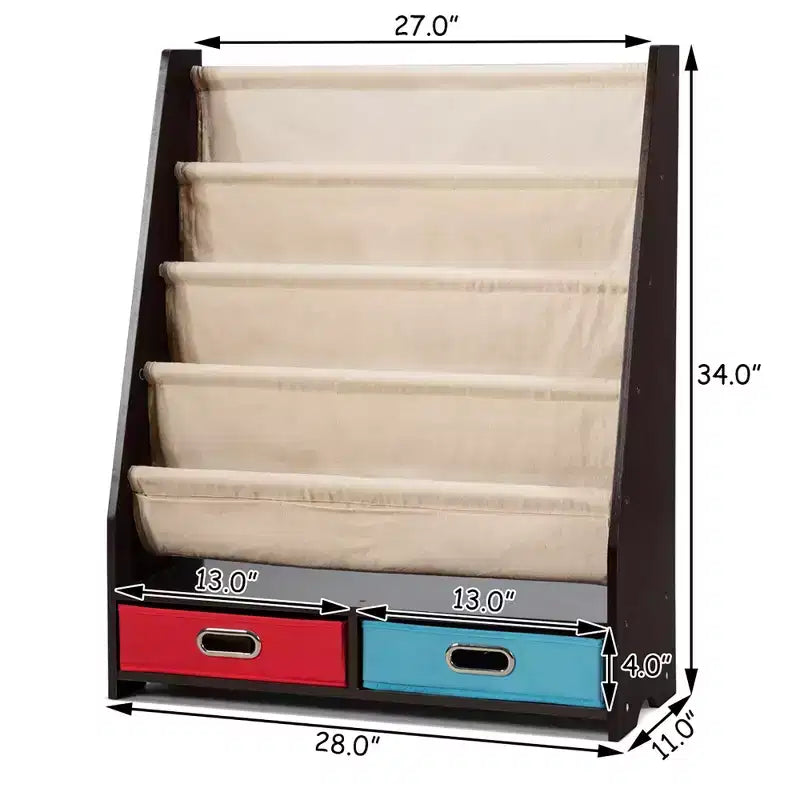 Organisateur de jouets et bibliothèque pour enfants Costway avec 4 bacs de rangement en tissu et 2 boîtes, expresso/beige