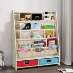 Organisateur de jouets et bibliothèque pour enfants Costway avec 4 bacs de rangement en tissu et 2 boîtes, expresso/beige