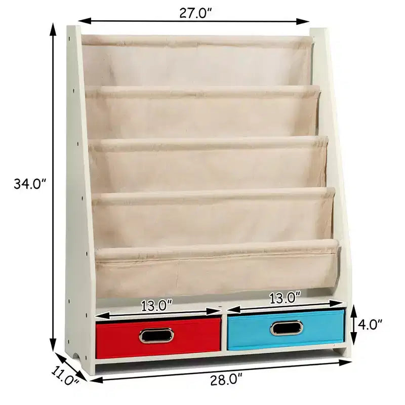 Organisateur de jouets et bibliothèque pour enfants Costway avec 4 bacs de rangement en tissu et 2 boîtes, expresso/beige
